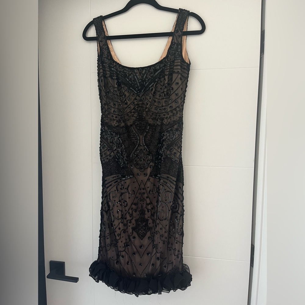 JOANNA MASTROIANNI Hand-Beaded Silk Black Cocktail Dress